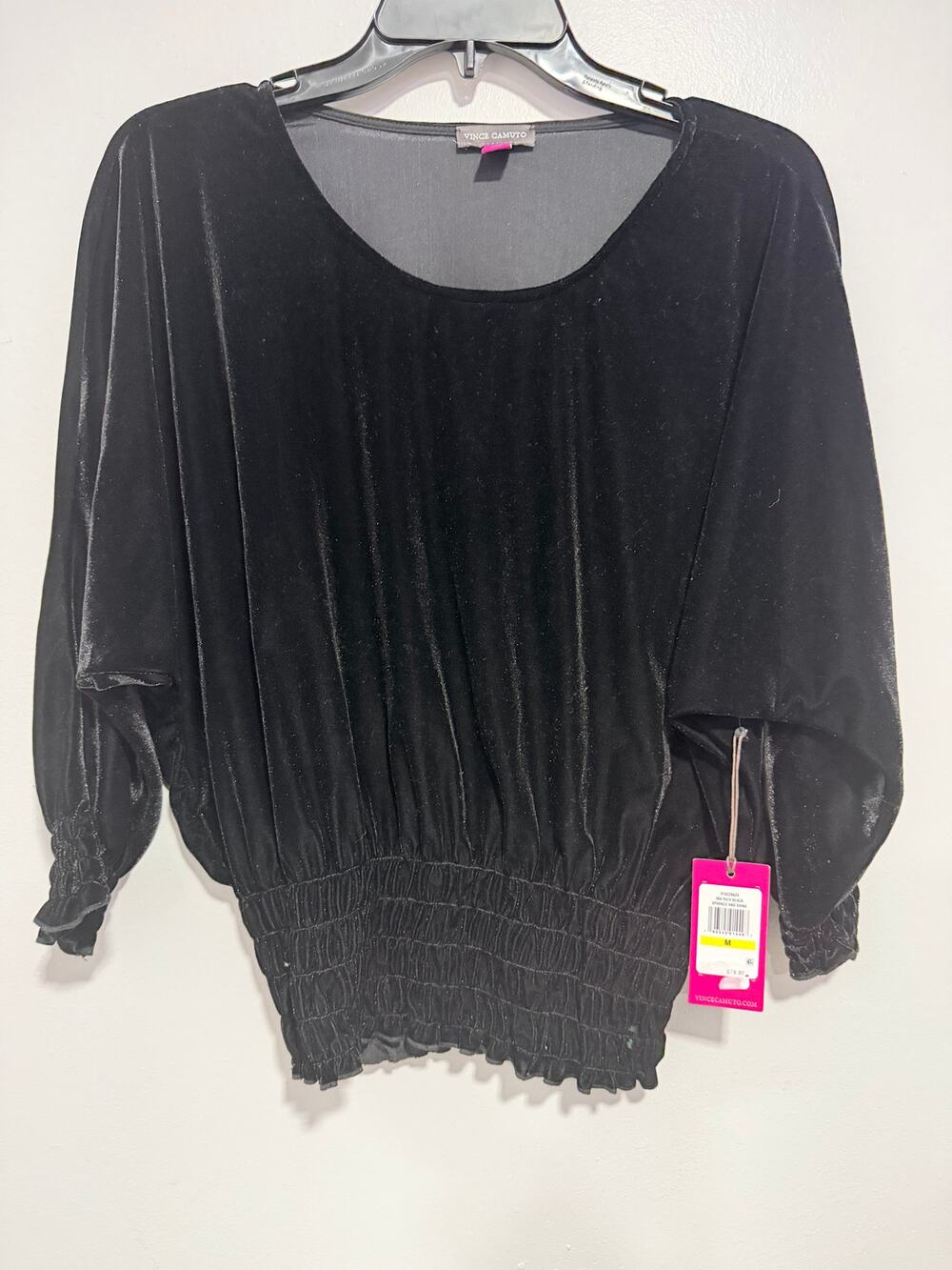Vince Camuto Blouse Top Black Velour Scoop Neck 3/4 Dolman Sleeve Size M NEW